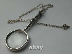 Solid Silver Ladies Magnifying Glass Silver Chain, Birmingham Hallmarked