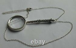 Solid Silver Ladies Magnifying Glass Silver Chain, Birmingham Hallmarked