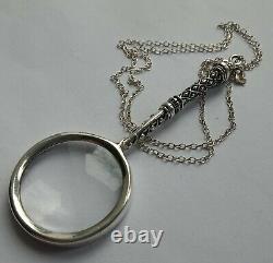 Solid Silver Ladies Magnifying Glass Silver Chain, Birmingham Hallmarked