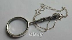 Solid Silver Ladies Magnifying Glass Silver Chain, Birmingham Hallmarked