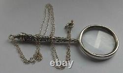 Solid Silver Ladies Magnifying Glass Silver Chain, Birmingham Hallmarked