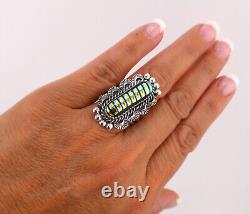 Spectacular Native American Sterling Silver Dichroic Glass Multi Color Ring Sz 8