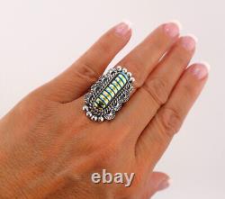 Spectacular Native American Sterling Silver Dichroic Glass Multi Color Ring Sz 8