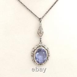 Speidel Art Deco Sterling Silver Amethyst Glass Pendant Necklace Rhodium