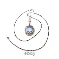 Speidel Art Deco Sterling Silver Amethyst Glass Pendant Necklace Rhodium