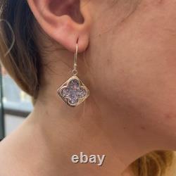 Square Jewish Earrings Sterling Silver with Roman Glass Solid Handmade Jewelry
