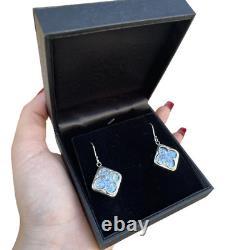 Square Jewish Earrings Sterling Silver with Roman Glass Solid Handmade Jewelry