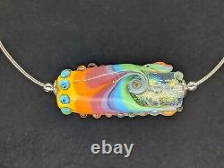 Sterling 925 silver rainbow lampwork glass bead necklace chain BNWT pink blue