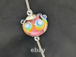 Sterling 925 silver rainbow lampwork glass bead necklace chain BNWT pink blue