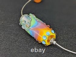 Sterling 925 silver rainbow lampwork glass bead necklace chain BNWT pink blue