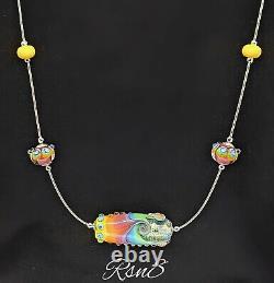 Sterling 925 silver rainbow lampwork glass bead necklace chain BNWT pink blue