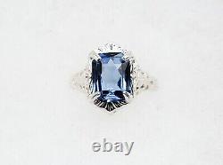 Sterling Blue Uranium Glass Ring Rare Ceylon Color Art Deco Filigree 925 Silver