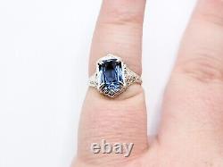 Sterling Blue Uranium Glass Ring Rare Ceylon Color Art Deco Filigree 925 Silver