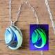 Sterling Houze Factory Slag Uranium Glass Necklace Blue Swirl Pendant 925 Silver