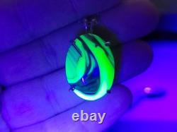 Sterling Houze Factory Slag Uranium Glass Necklace Blue Swirl Pendant 925 Silver