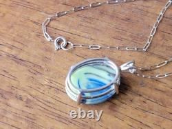 Sterling Houze Factory Slag Uranium Glass Necklace Blue Swirl Pendant 925 Silver