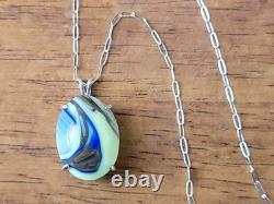 Sterling Houze Factory Slag Uranium Glass Necklace Blue Swirl Pendant 925 Silver Sterling Houze Factory Slag Uranium Glass Necklace Blue Swirl Pendant 925 Silver