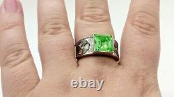 Sterling Men's Uranium Glass Radioactive Symbol Ring 925 Silver Vaseline Glass