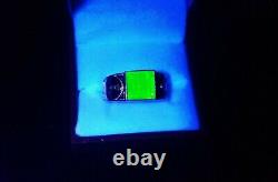 Sterling Men's Uranium Glass Radioactive Symbol Ring 925 Silver Vaseline Glass