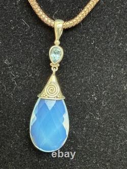 Sterling Moonstne Blue Topaz Pendant 2 Inches and Long Strand W Pearl 2Necklaces
