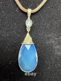 Sterling Moonstne Blue Topaz Pendant 2 Inches and Long Strand W Pearl 2Necklaces