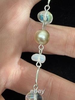 Sterling Moonstne Blue Topaz Pendant 2 Inches and Long Strand W Pearl 2Necklaces