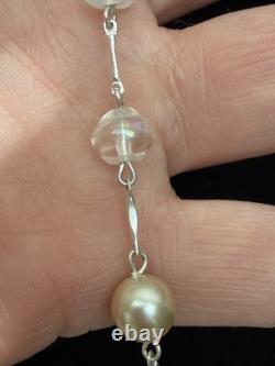 Sterling Moonstne Blue Topaz Pendant 2 Inches and Long Strand W Pearl 2Necklaces