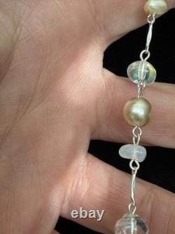 Sterling Moonstne Blue Topaz Pendant 2 Inches and Long Strand W Pearl 2Necklaces