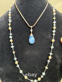 Sterling Moonstne Blue Topaz Pendant 2 Inches and Long Strand W Pearl 2Necklaces