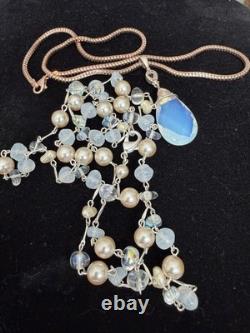 Sterling Moonstne Blue Topaz Pendant 2 Inches and Long Strand W Pearl 2Necklaces