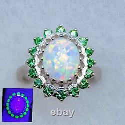 Sterling Opal Uranium Glass Ring Green Halo 925 Silver