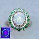 Sterling Opal Uranium Glass Ring Green Halo 925 Silver