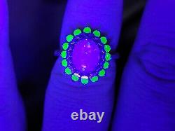 Sterling Opal Uranium Glass Ring Green Halo 925 Silver