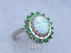 Sterling Opal Uranium Glass Ring Green Halo 925 Silver