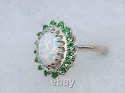 Sterling Opal Uranium Glass Ring Green Halo 925 Silver