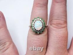 Sterling Opal Uranium Glass Ring Green Halo 925 Silver