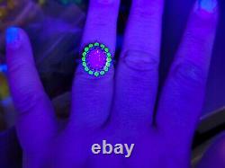 Sterling Opal Uranium Glass Ring Green Halo 925 Silver