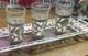 Sterling Silver925 &floral Etch Glass 3.5x11 Tray, 4 Glasses. 3.5oz Witho Glass