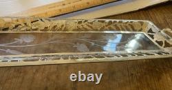 Sterling Silver925 &Floral Etch Glass 3.5x11 Tray, 4 Glasses. 3.5oz witho glass