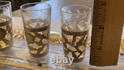 Sterling Silver925 &Floral Etch Glass 3.5x11 Tray, 4 Glasses. 3.5oz witho glass