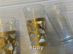 Sterling Silver925 &Floral Etch Glass 3.5x11 Tray, 4 Glasses. 3.5oz witho glass