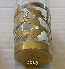 Sterling Silver925 &Floral Etch Glass 3.5x11 Tray, 4 Glasses. 3.5oz witho glass