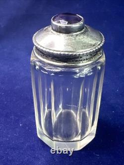 Sterling Silver & 16mm Amethyst Dresser Glass Jars Antique