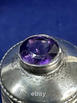 Sterling Silver & 16mm Amethyst Dresser Glass Jars Antique