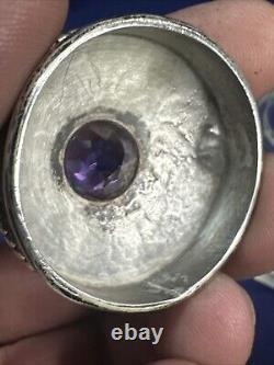 Sterling Silver & 16mm Amethyst Dresser Glass Jars Antique