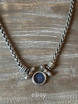 Sterling Silver & 18k Blue Venetian Glass With Etched Cherubs Necklace