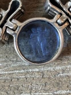 Sterling Silver & 18k Blue Venetian Glass With Etched Cherubs Necklace