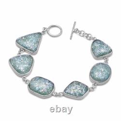 Sterling Silver 7 Ancient Roman Glass Toggle Bracelet