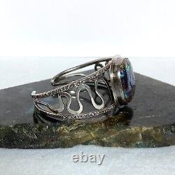 Sterling Silver 925 Artisan Carol Silrum Dichroic Glass Cuff Bracelet Sz 6.5