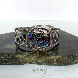 Sterling Silver 925 Artisan Carol Silrum Dichroic Glass Cuff Bracelet Sz 6.5
